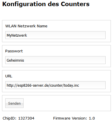 ESP8266 per Webinterface einstellen. WiFi Counter 