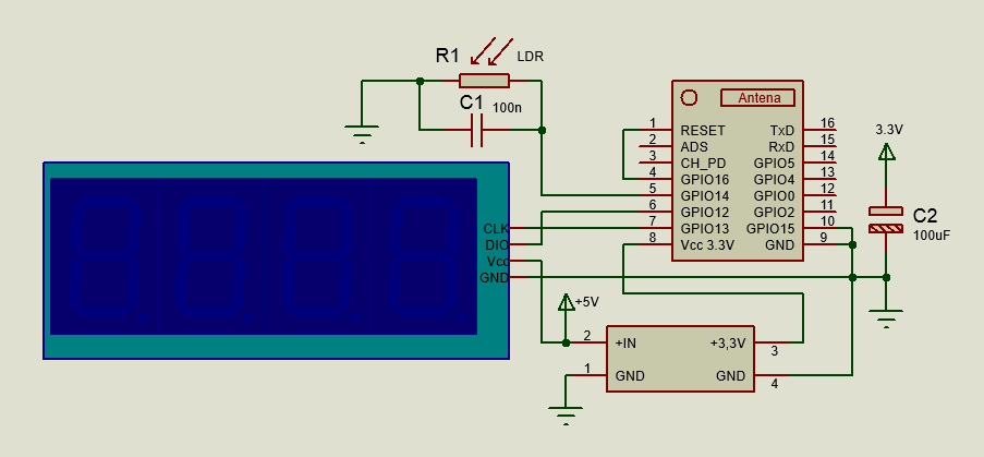 Schaltplan WiFi Homepage Counter, 7-Segment-Anzeige mit ESP8266