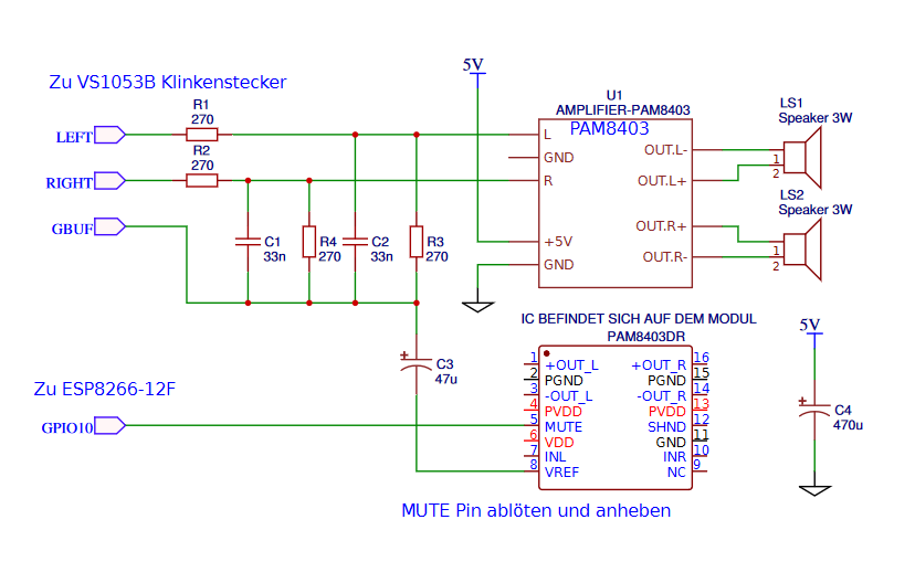 Internetradio VS1053 PAM8403 Rauschen brummen