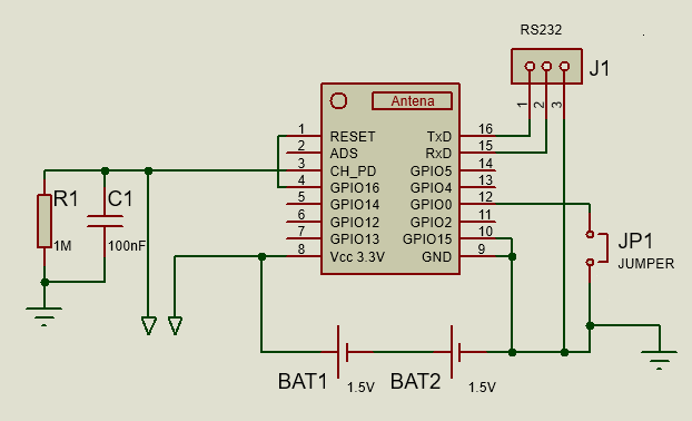 Schaltplan WLAN-Wassermelder mit ESP-07